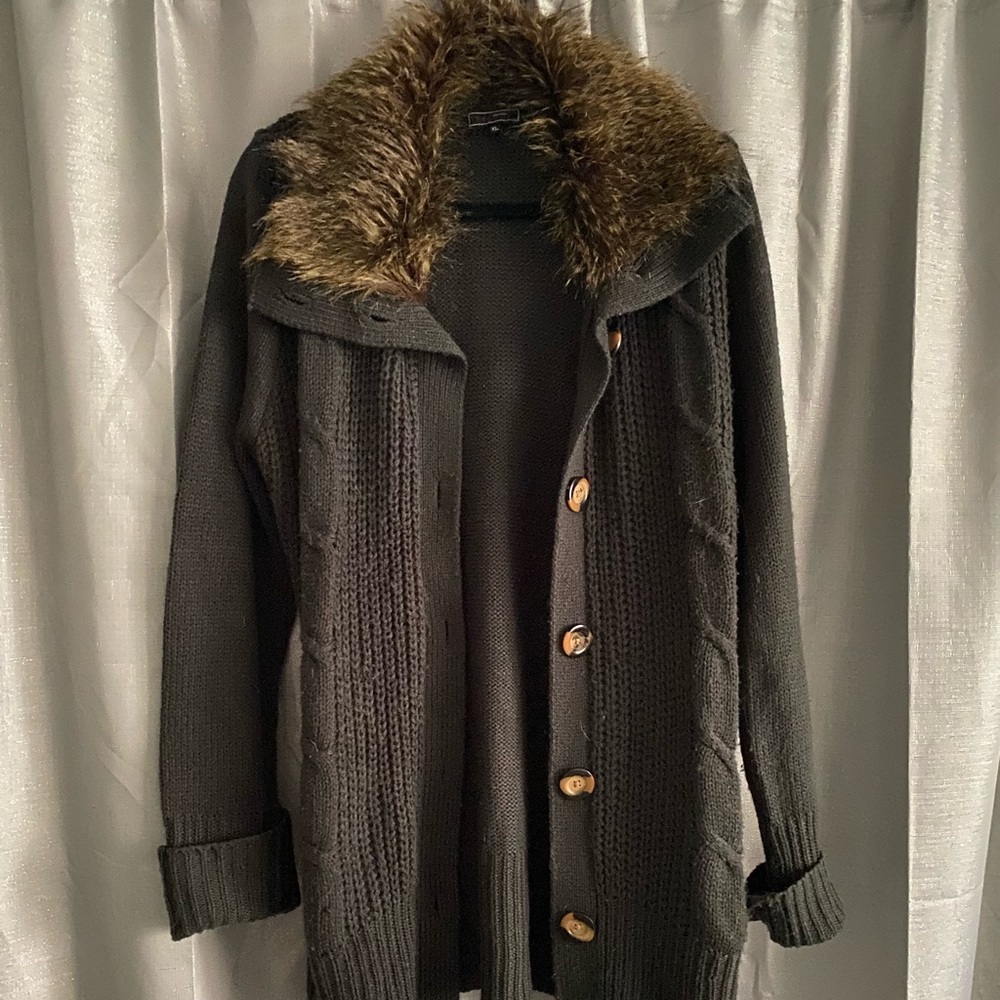 Fur neck knit sweater cardigan!